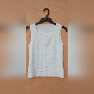 Beldini White Tank Top Medium Size Square with Faux Crystal Sleeveless